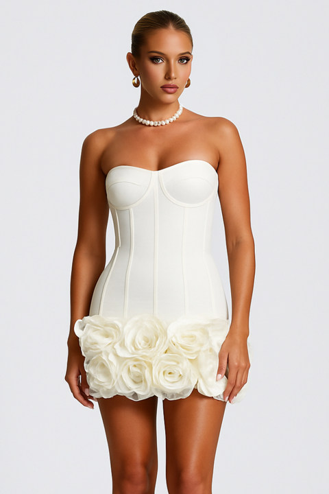 3D Flower Decor Strapless Bodycon Cocktail Party Mini Dresses [Pre Order]