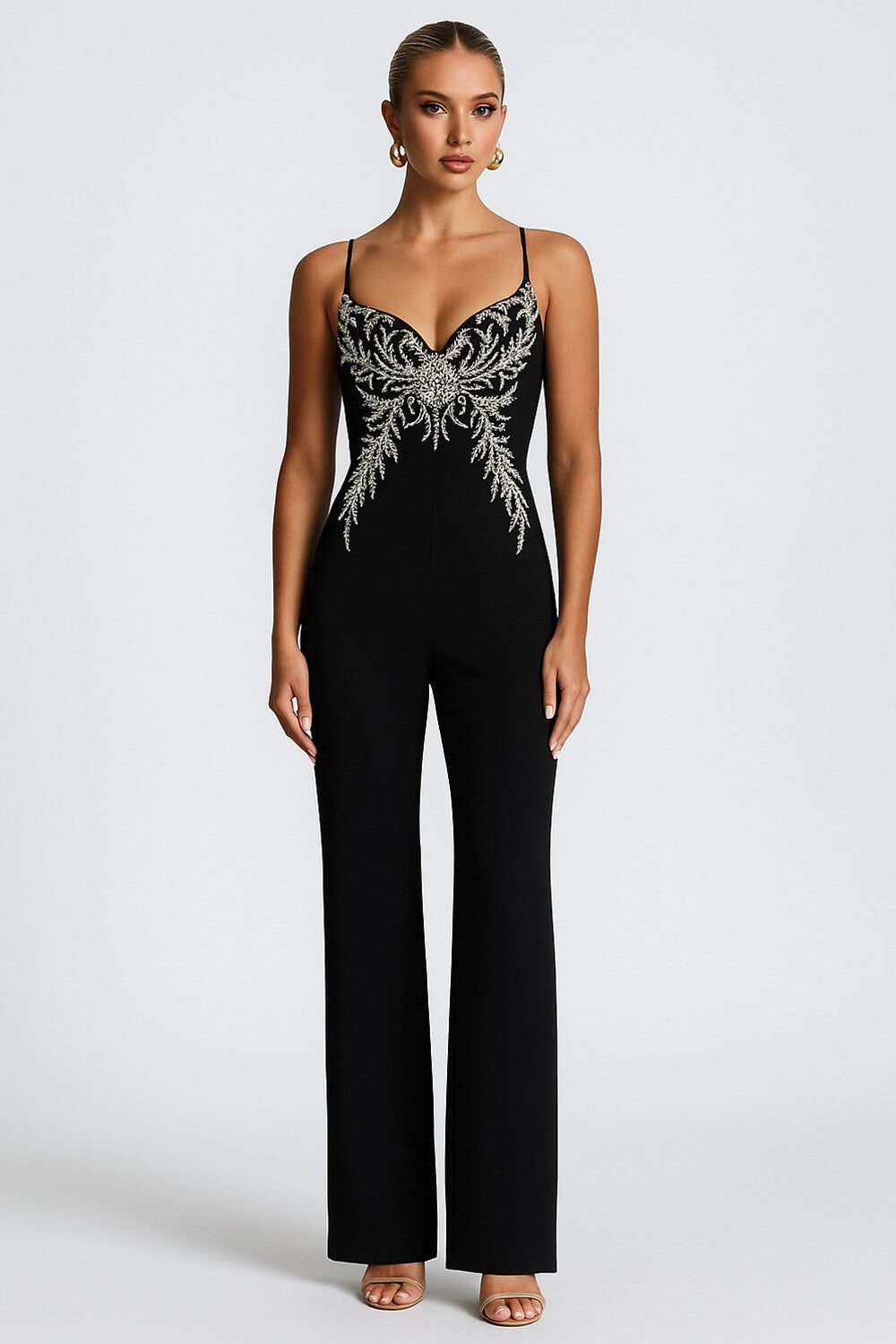 Tribal Print Cami Formal Party Straight Leg Jumpsuit-Black [Pre Order]