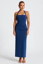 Halter Square Neck Slim-Fit Solid Formal Party Maxi Dresses-Blue [Pre Order]