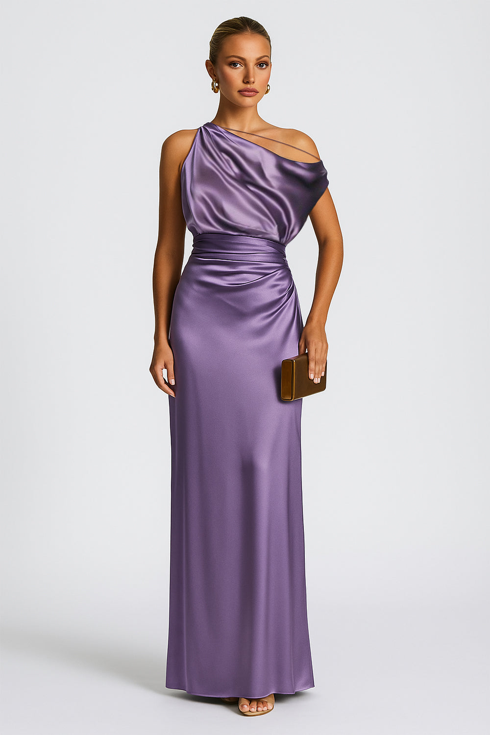 Boat Neck Cinched Waist Satin Formal Party Maxi Dresses-Thistle [Pre Order]
