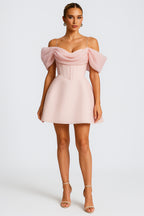 Cami Folds Mesh Decor Corset A-Line Party Mini Dresses-Pink [Pre Order]