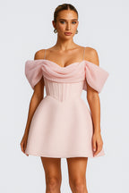 Cami Folds Mesh Decor Corset A-Line Party Mini Dresses-Pink [Pre Order]