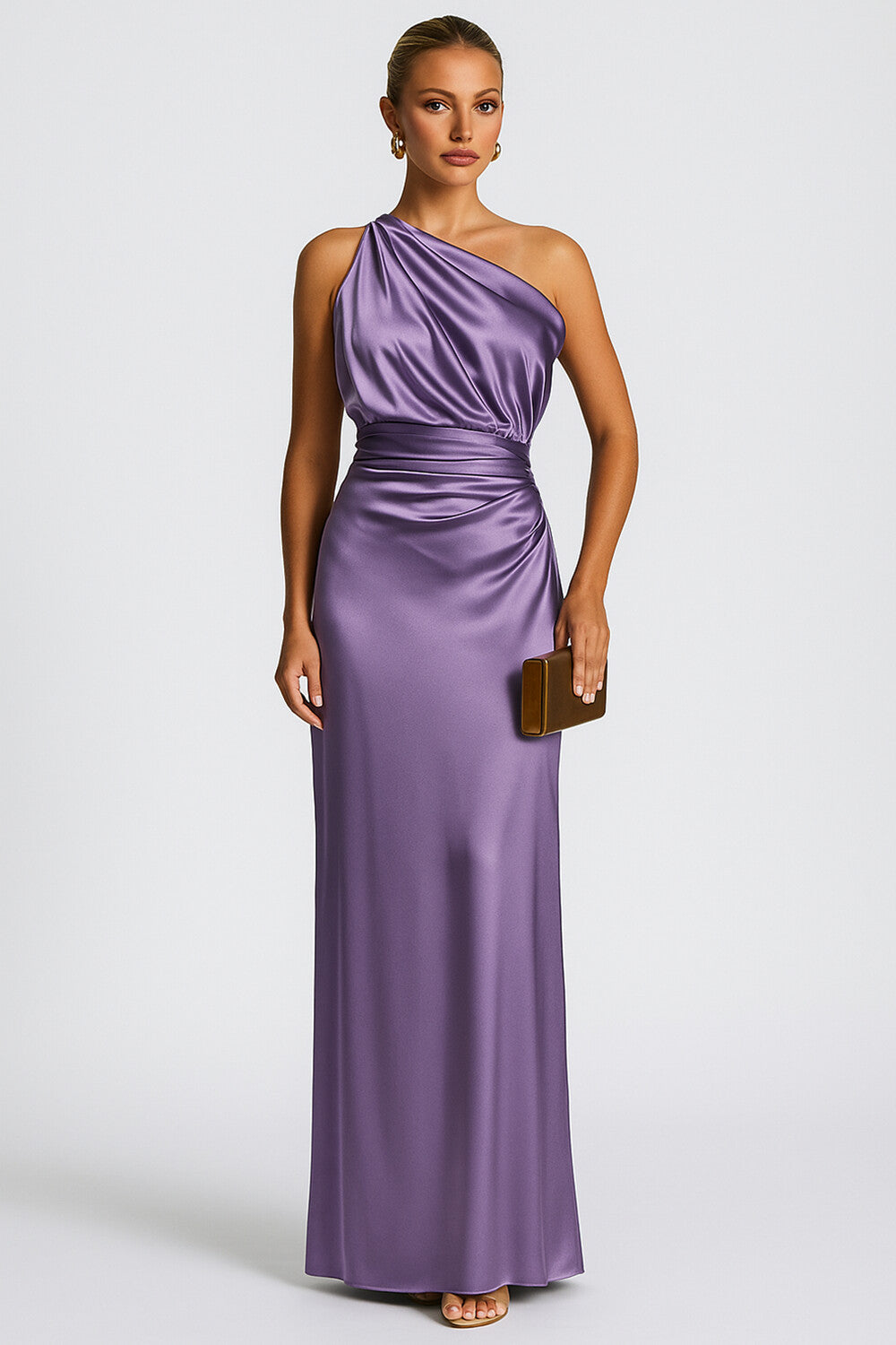 One Shoulder Cinched Satin Formal Party Maxi Dresses-Thistle [Pre Order]
