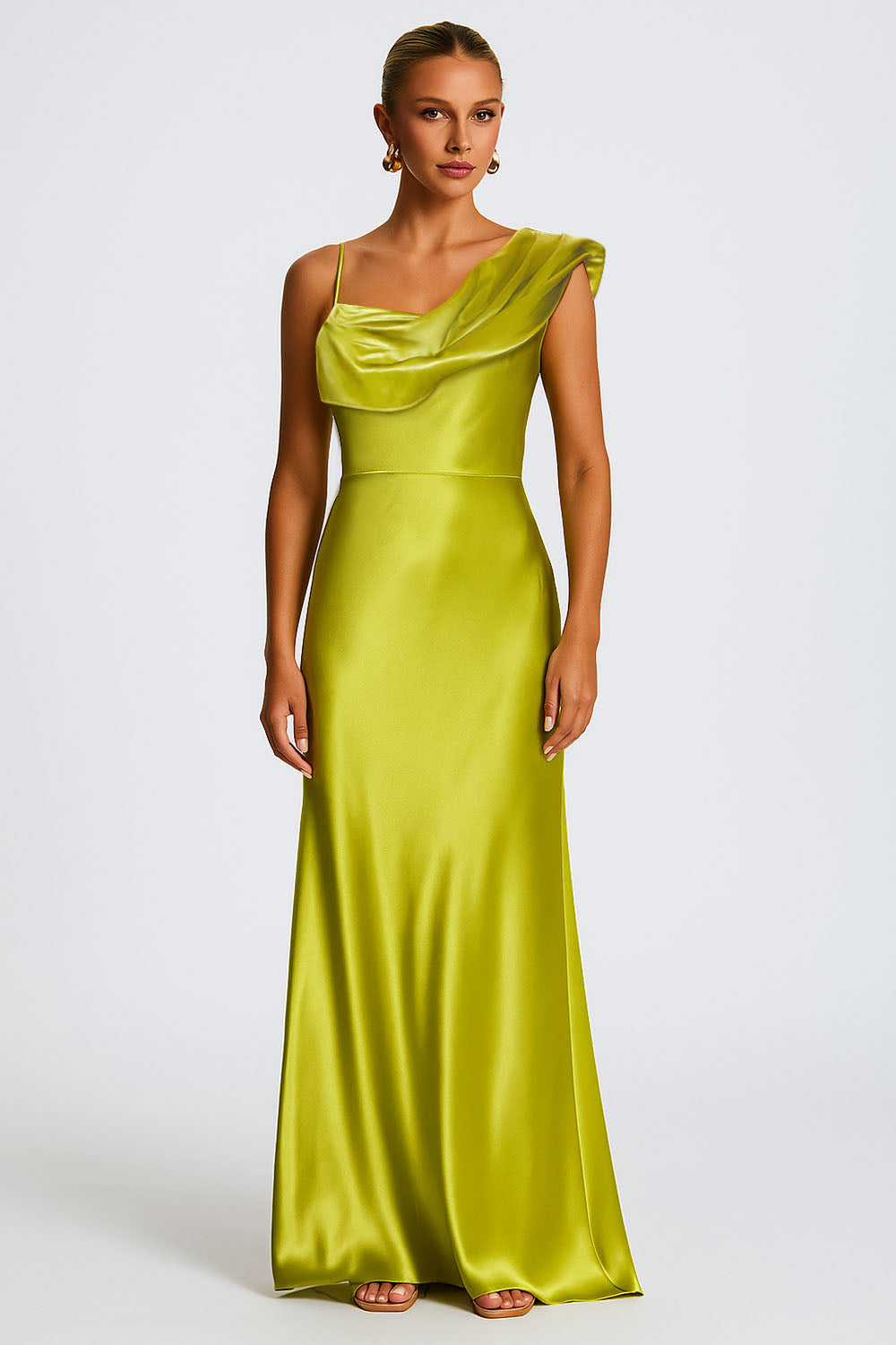 Asymmetric Cami Bandeau Formal Party Satin Maxi Dresses-Green [Pre Order]
