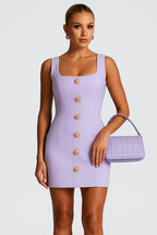 Square Neck Sleeveless Button Up Slim-Fit Mini Dresses-Lavender [Pre Order]