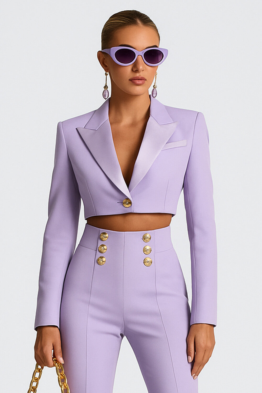 Peak Lapel Collar One Button Crop Blazer Jacket-Lavender [Pre Order]