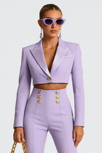 Peak Lapel Collar One Button Crop Blazer Jacket-Lavender [Pre Order]