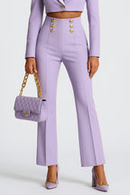 Double Breasted High-Rise Flare Leg Pants-Lavender [Pre Order]