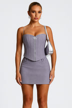 Zip-Up Cami Corset Top Bodycon Mini Skirt Semi-Formal 2pcs Set [Pre Order]
