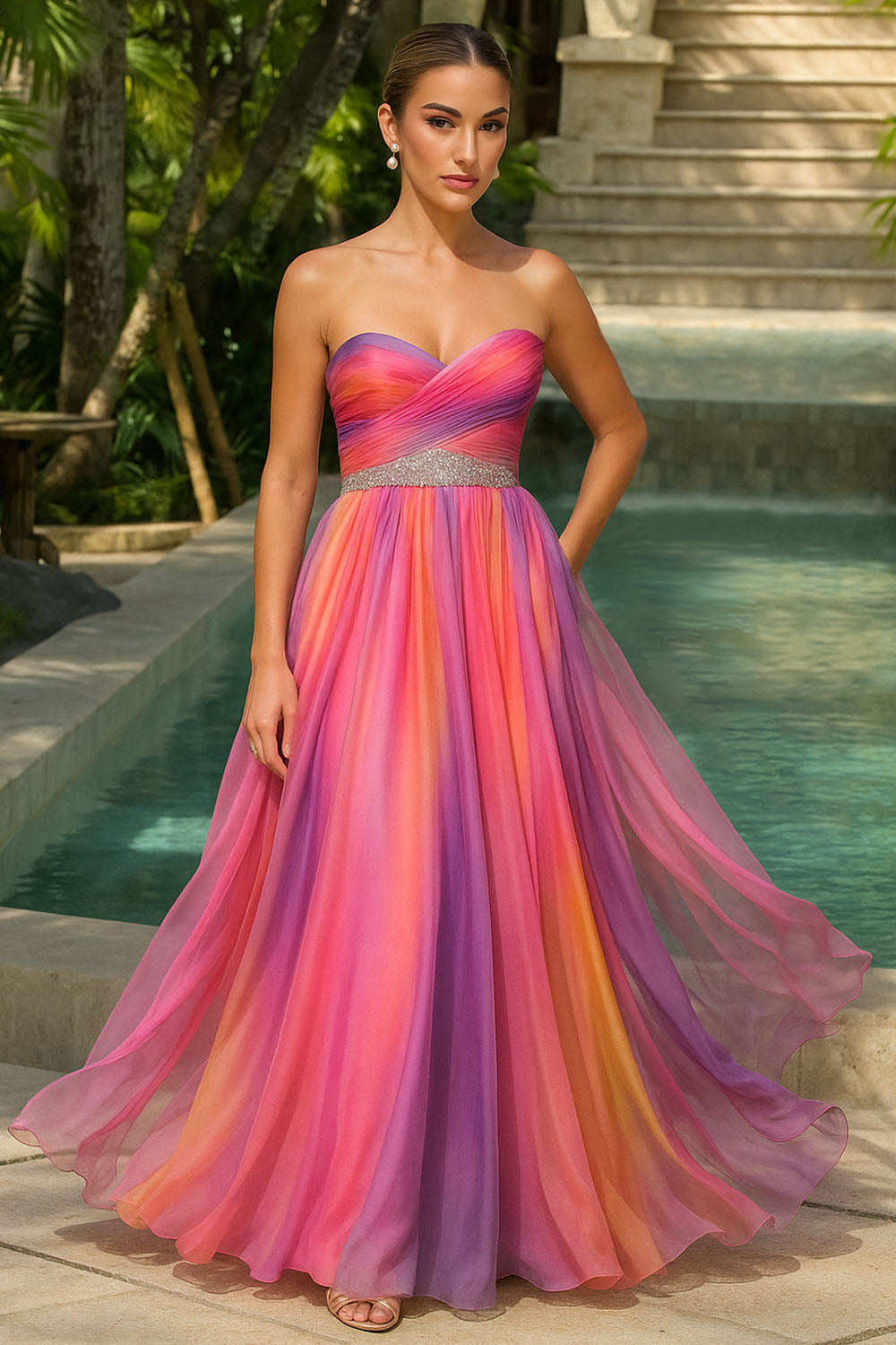 Sequin Decor Ombre Sweetheart Neck Prom Party Maxi Dresses [Pre Order]