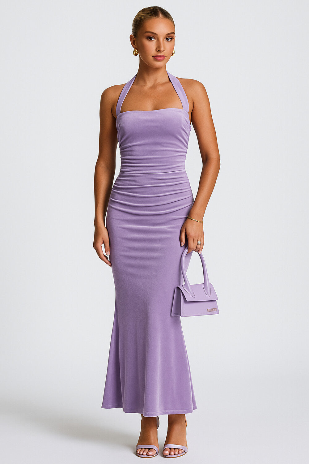Halter Solid Semi-Formal Wedding Guest Fishtail Maxi Dresses [Pre Order]