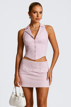 Pinstripe Lapel Collar Button Vest Mini Skirt Vacation 2pcs Set [Pre Order]