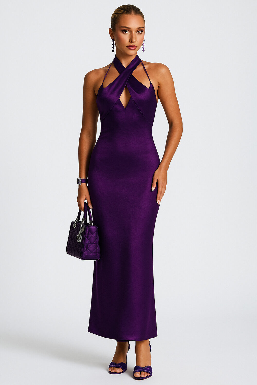 Cross Halter Cutout Slim-Fit Evening Wedding Guest Maxi Dresses [Pre Order]