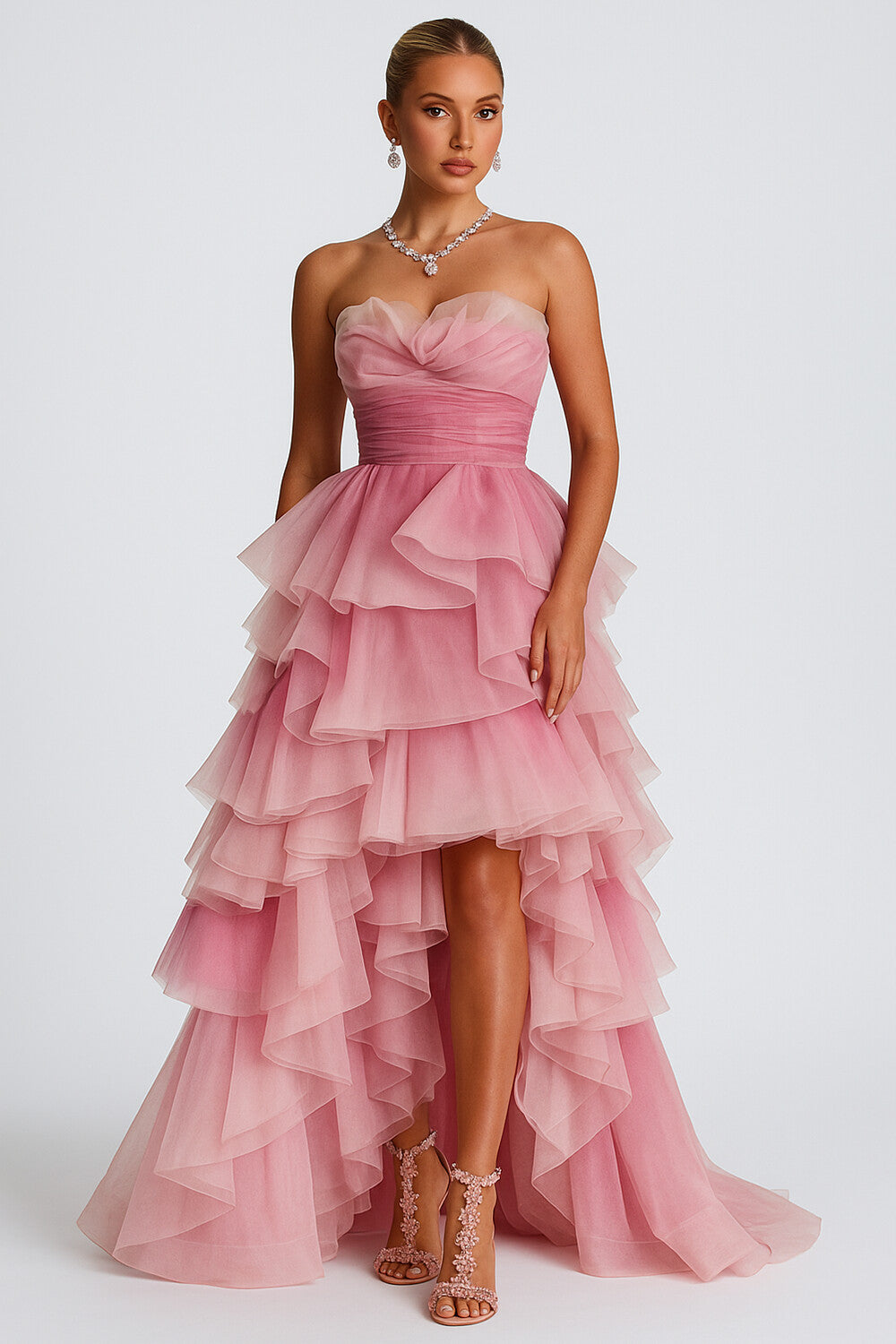 Strapless Cinched Tulle Hem Formal Prom Maxi Mullet Dresses [Pre Order]