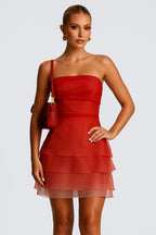 Strapless Gradient Color Layered Hem Cocktail Party Mini Dresses [Pre Order]