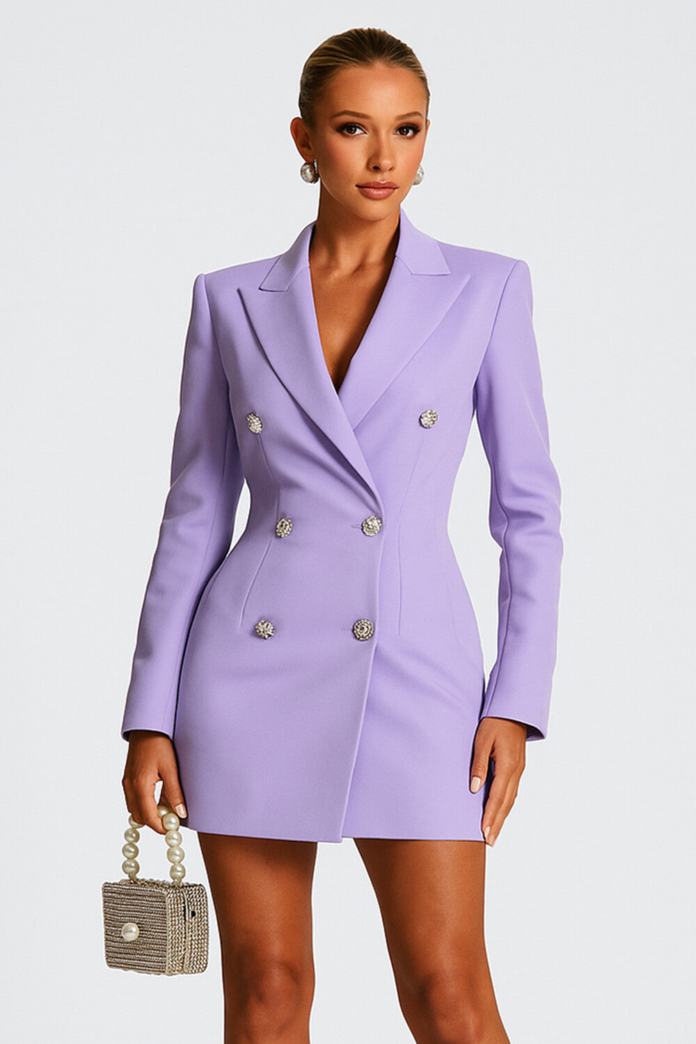 Lapel Collar Double-Breasted Semi-Formal Mini Blazer Dresses [Pre Order]