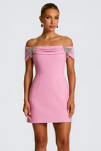 Bow Decor Off Shoulder Slim Fit Cocktail Party Mini Dresses [Pre Order]