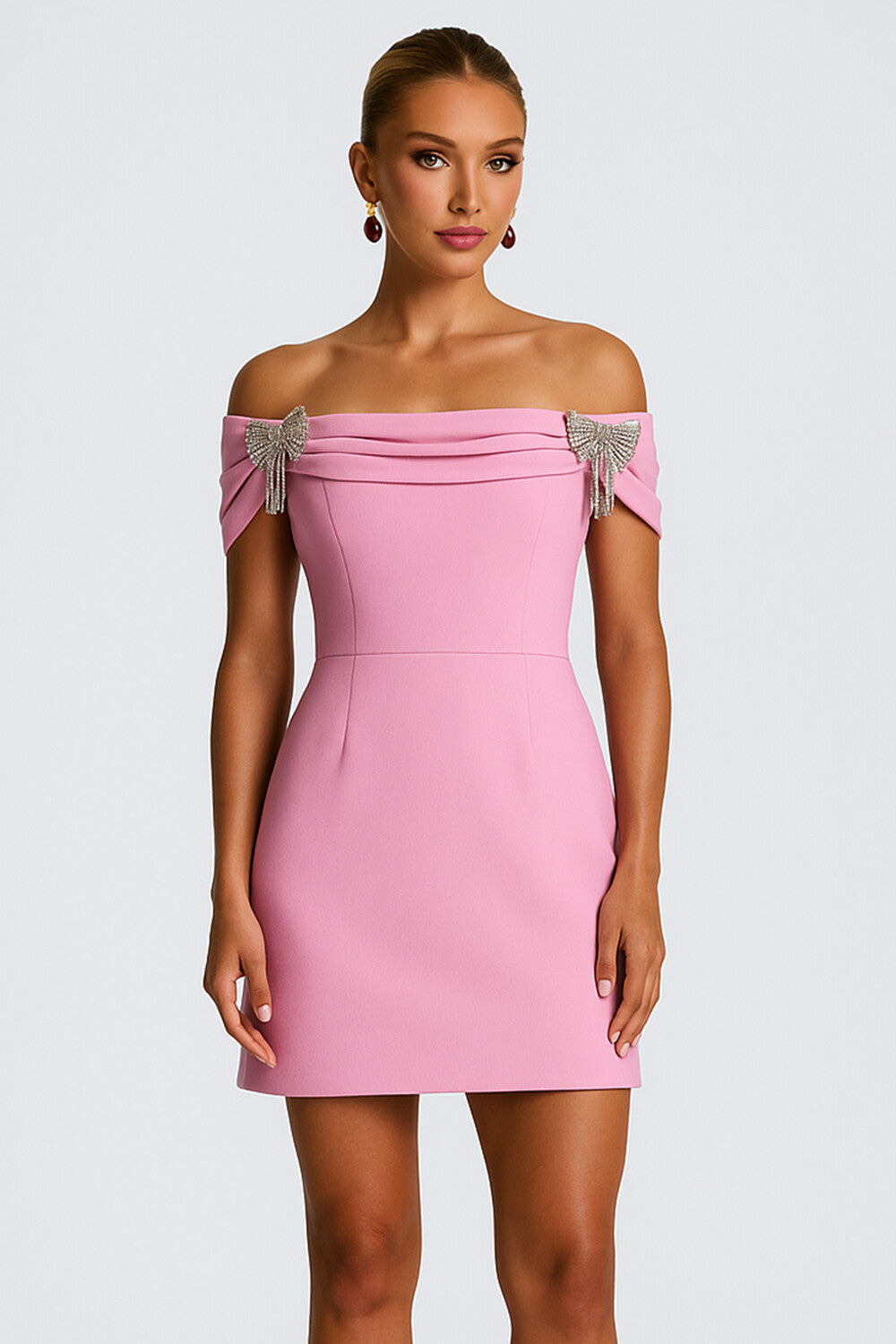 Bow Decor Off Shoulder Slim Fit Cocktail Party Mini Dresses [Pre Order]