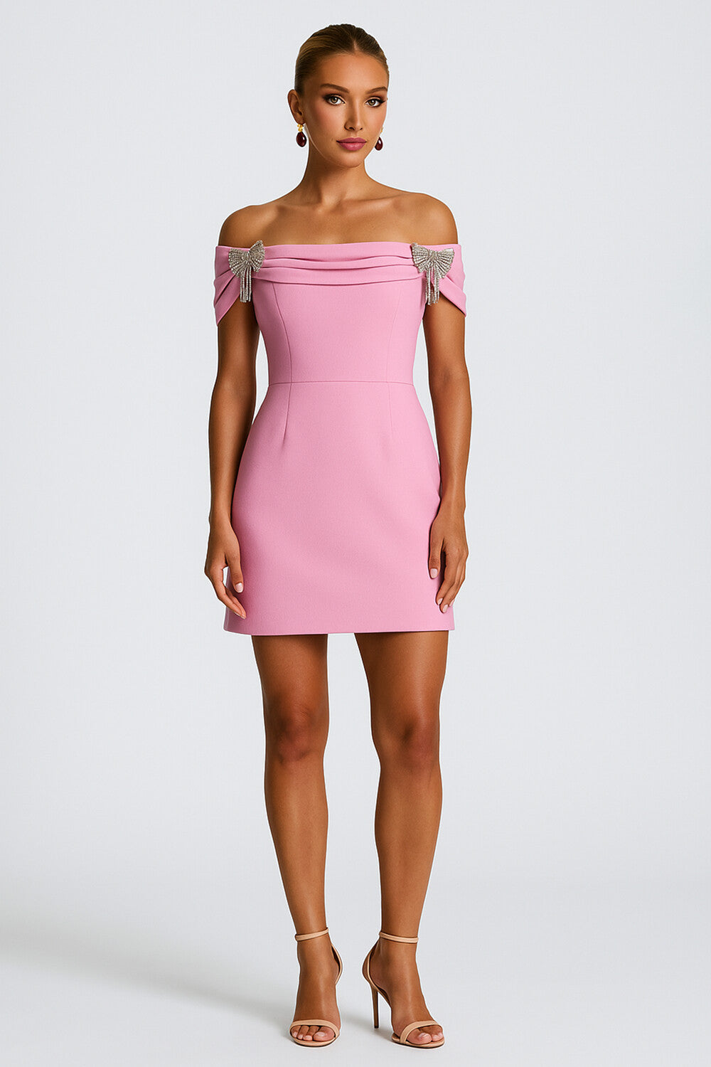 Bow Decor Off Shoulder Slim Fit Cocktail Party Mini Dresses [Pre Order]