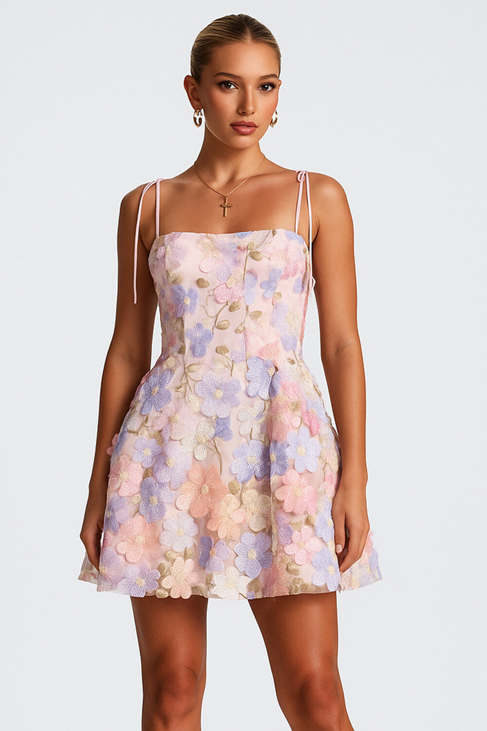 Crochet Flower Decor Tie Up A-Line Prom Party Mini Dresses [Pre Order]