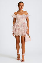 Off Shoulder Ruffle Printed Casual Wedding Guest Mini Dresses [Pre Order]
