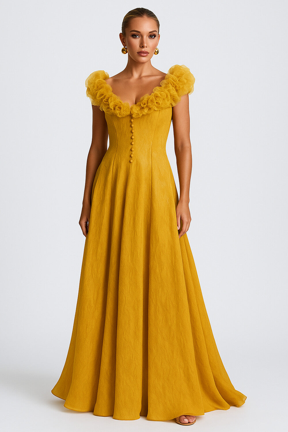 Ruffle Trim V Neck Sleeveless A-Line Formal Party Maxi Dresses [Pre Order]