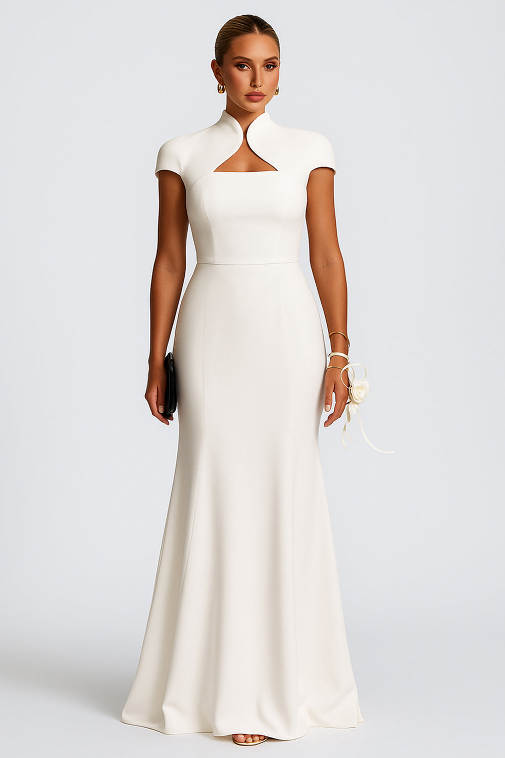 Stand Collar Cap Sleeve Formal Party Fishtail Maxi Dresses [Pre Order]
