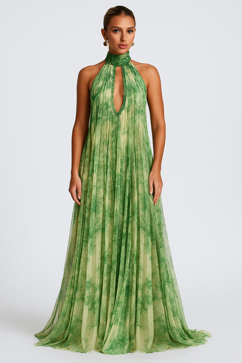 High Neck Cutout Printed Sleeveless Wedding Guest Maxi Dresses [Pre Order]