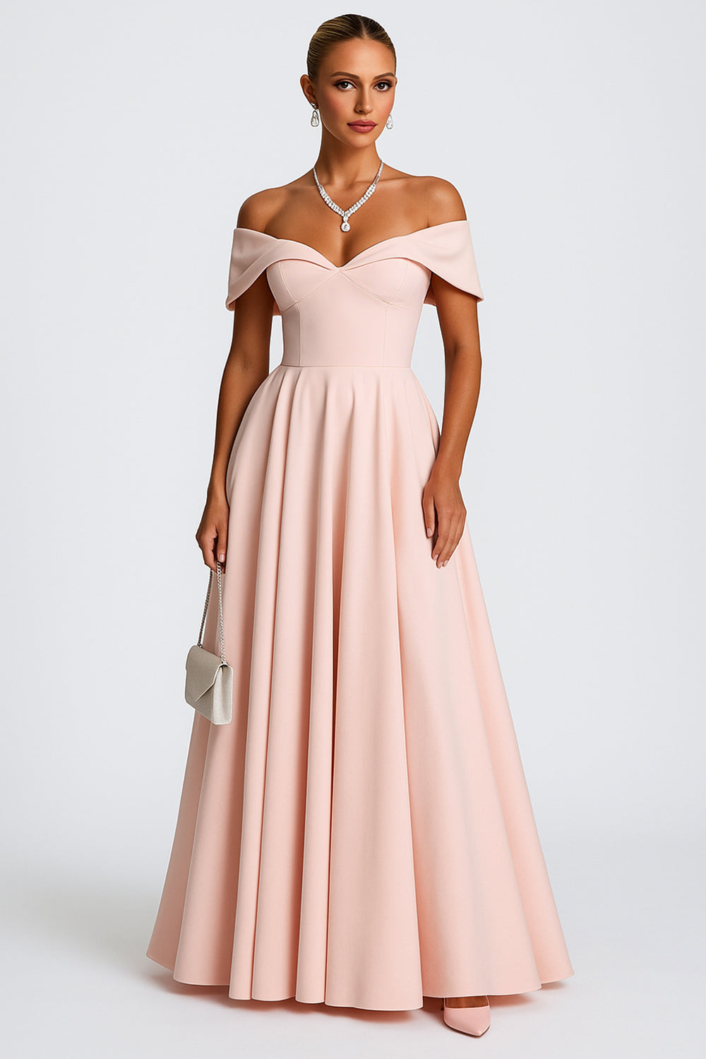 Off Shoulder Solid Color A-Line Wedding Guest Maxi Dresses [Pre Order]