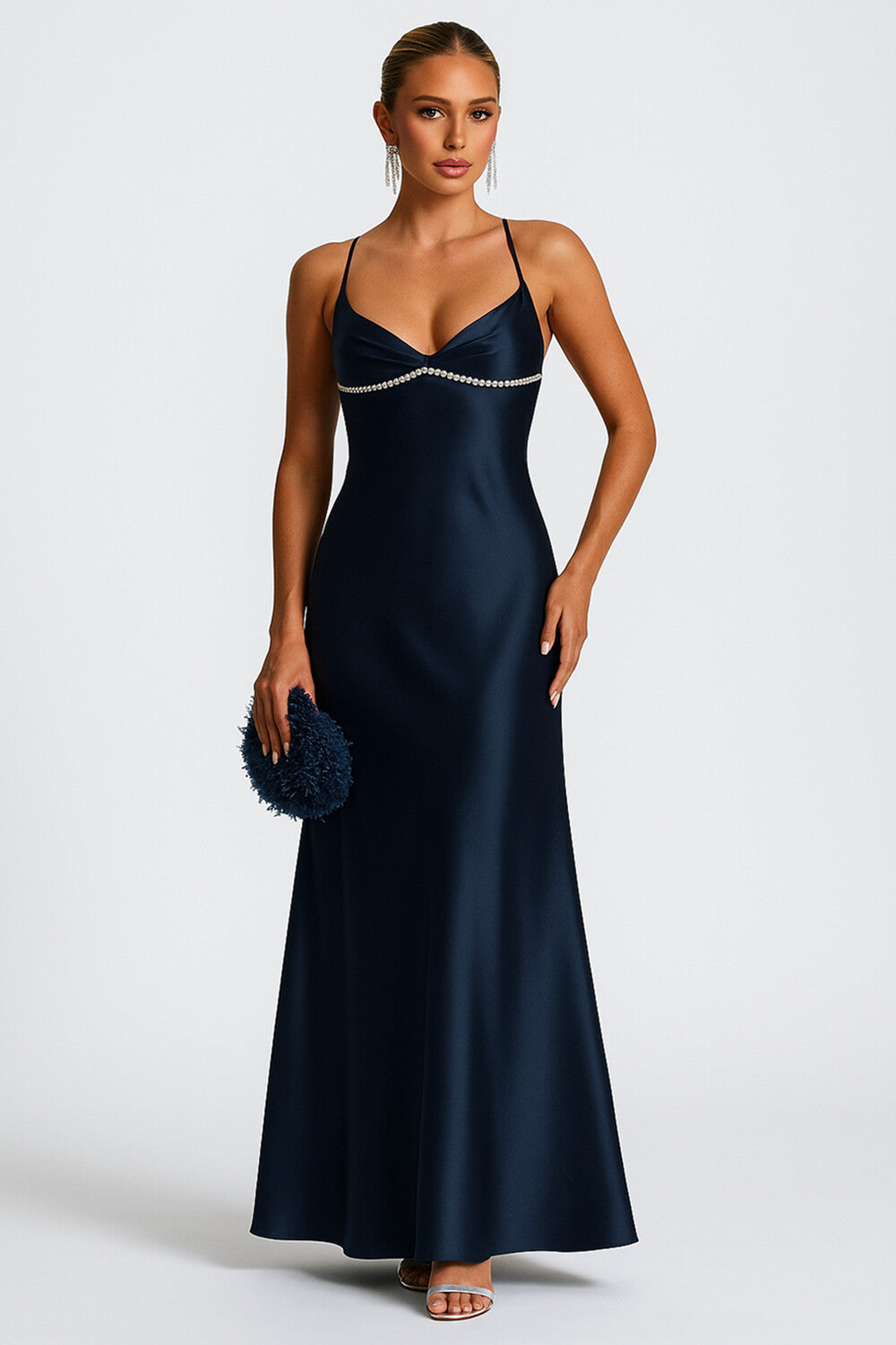 Pearl Decor Spaghetti Strap Evening Wedding Guest Maxi Dresses [Pre Order]