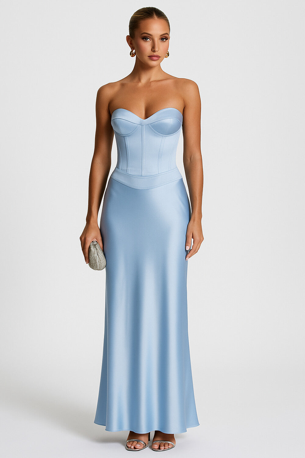 Sweetheart Neck Patchwork Wedding Guest Strapless Maxi Dresses [Pre Order]