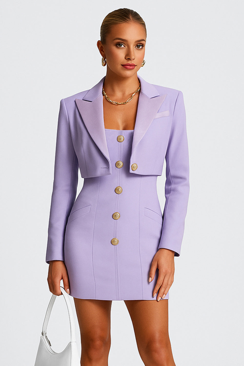 Lapel Collar Crop Blazer Square Neck Mini Dresses Formal 2pcs Set [Pre Order]
