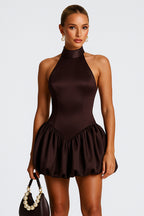 Mock Neck Sleeveless Cocktail Party Bubble Hem Mini Dresses [Pre Order]