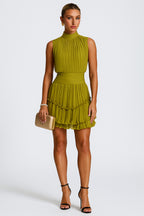 Pleated Mock Neck Cinch Waist Casual Wedding Guest Mini Dresses [Pre Order]