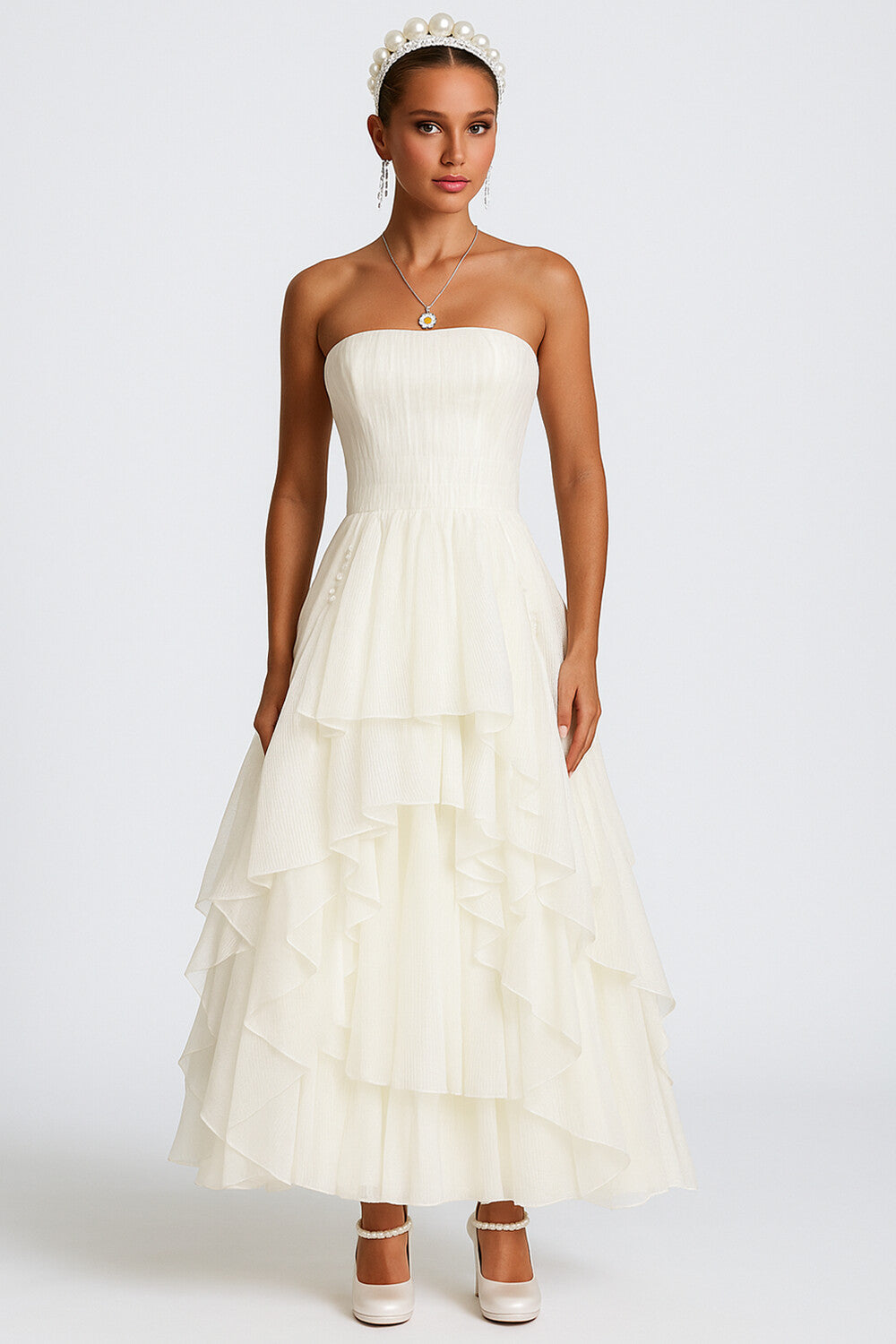 Strapless A-Line Prom Party Irregular Layered Hem Maxi Dresses [Pre Order]