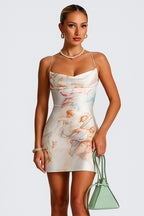 Cowl Neck Art Painting Print Cocktail Party Bodycon Mini Dresses [Pre Order]