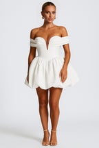 Off Shoulder Deep V Neck Cocktail Party Bubble Hem Mini Dresses [Pre Order]