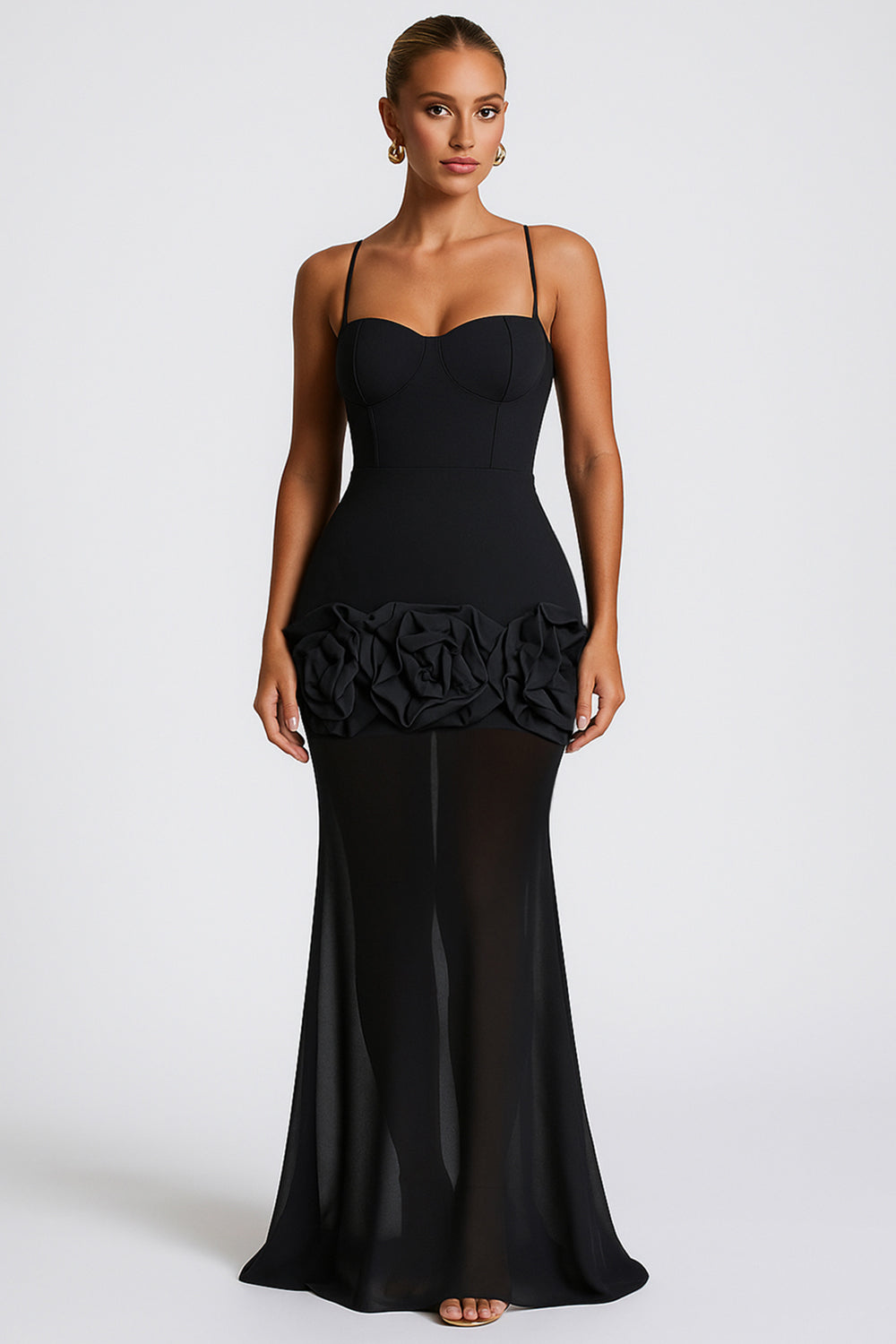 Rosette Decor Spaghetti Strap Wedding Guest Maxi Dresses [Pre Order]