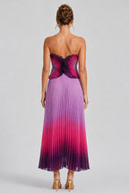 Ruffled Sweetheart Neck Pleated Ombre Midi Dresses-Purple [Pre Order]