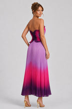 Ruffled Sweetheart Neck Pleated Ombre Midi Dresses-Purple [Pre Order]