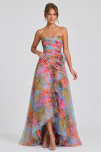 Strapless Sweetheart Neck 3D Flower Maxi Dresses-Multicolor [Pre Order]