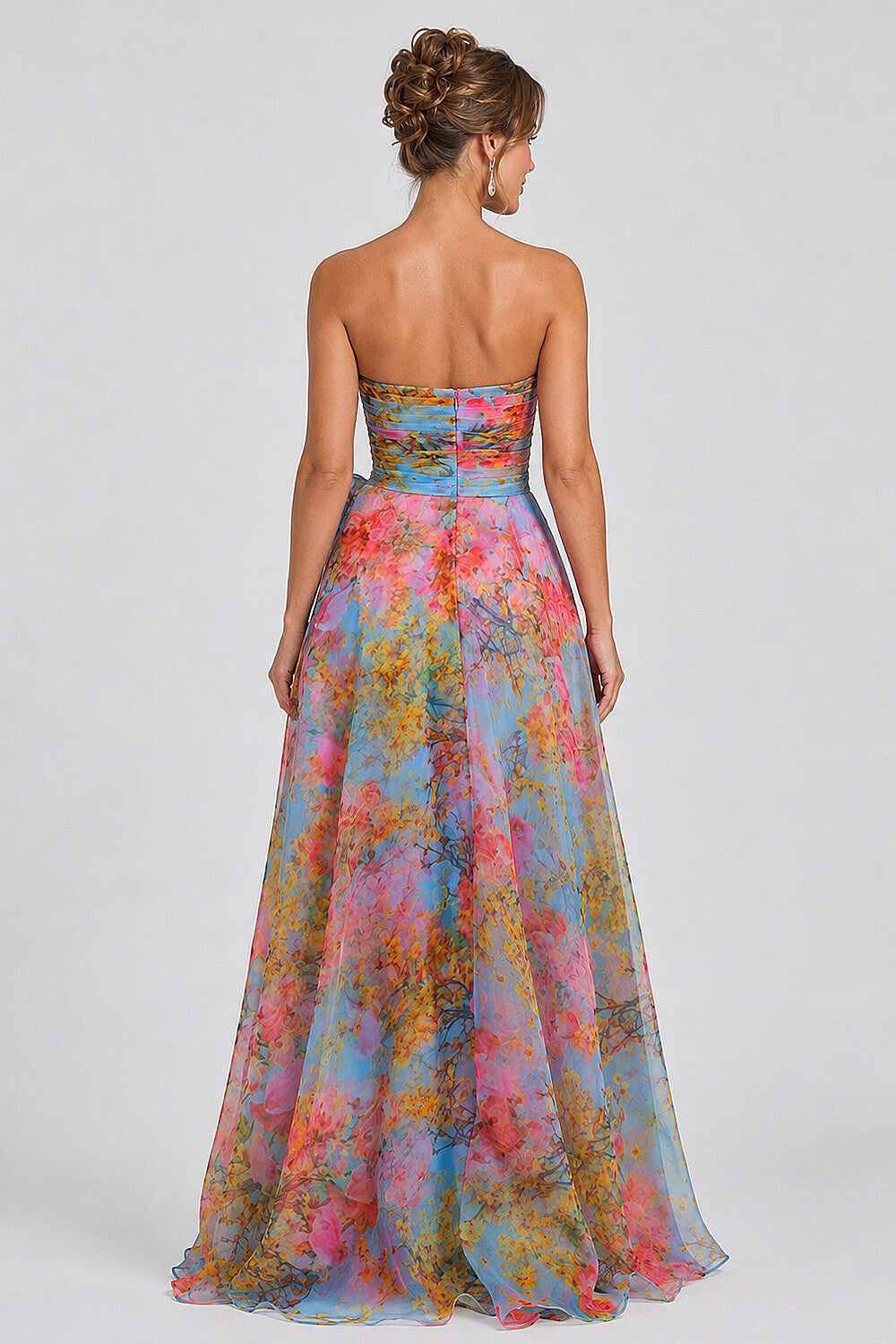 Strapless Sweetheart Neck 3D Flower Maxi Dresses-Multicolor [Pre Order]