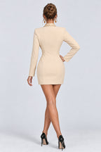 Croc Print Rhinestone Long Sleeve Blazer Mini Dresses-Apricot [Pre Order]