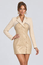 Croc Print Rhinestone Long Sleeve Blazer Mini Dresses-Apricot [Pre Order]