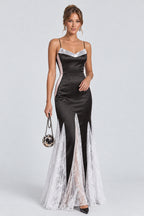 Satin Spaghetti Strap Lace Mermaid Maxi Dresses-Multicolor [Pre Order]