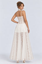 Square Neck Spaghetti Strap Lace Tulle Maxi Dresses-OffWhite [Pre Order]