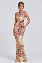 Floral Print Cutout Back Slit Mermaid Maxi Dresses-Multicolor [Pre Order]
