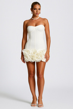 3D Flower Decor Strapless Bodycon Cocktail Party Mini Dresses [Pre Order]