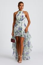 Floral Print Halter Layer Beach Wedding Guest Maxi Mullet Dresses