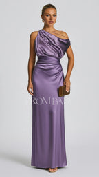 Boat Neck Cinched Waist Satin Formal Party Maxi Dresses-Thistle [Pre Order]